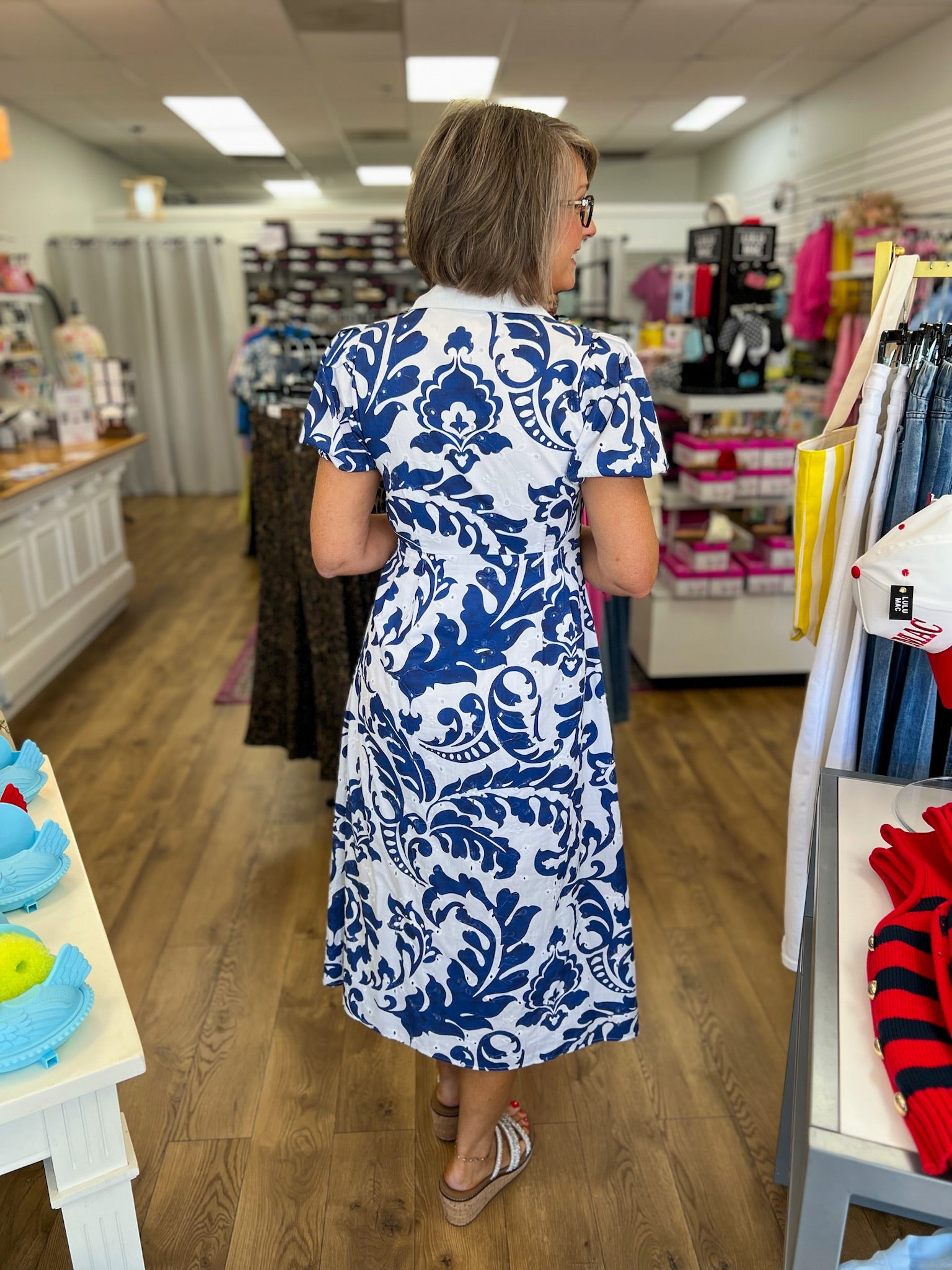 Royal Floral Embroidered Eyelet Midi Dress - A'Bekah's Boutique