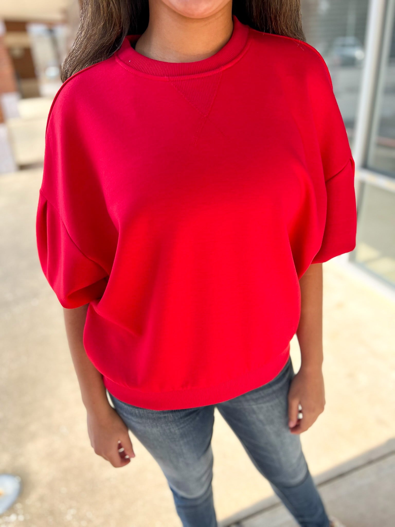 Ruby Red Scuba 3/4 Dolman Sleeve Pullover Top - A'Bekah's Boutique