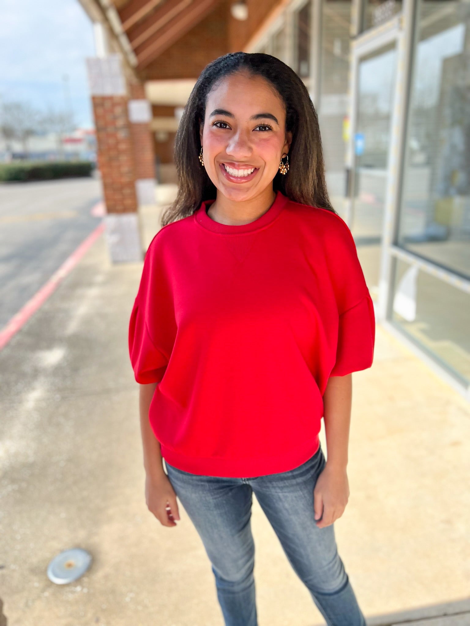 Ruby Red Scuba 3/4 Dolman Sleeve Pullover Top - A'Bekah's Boutique