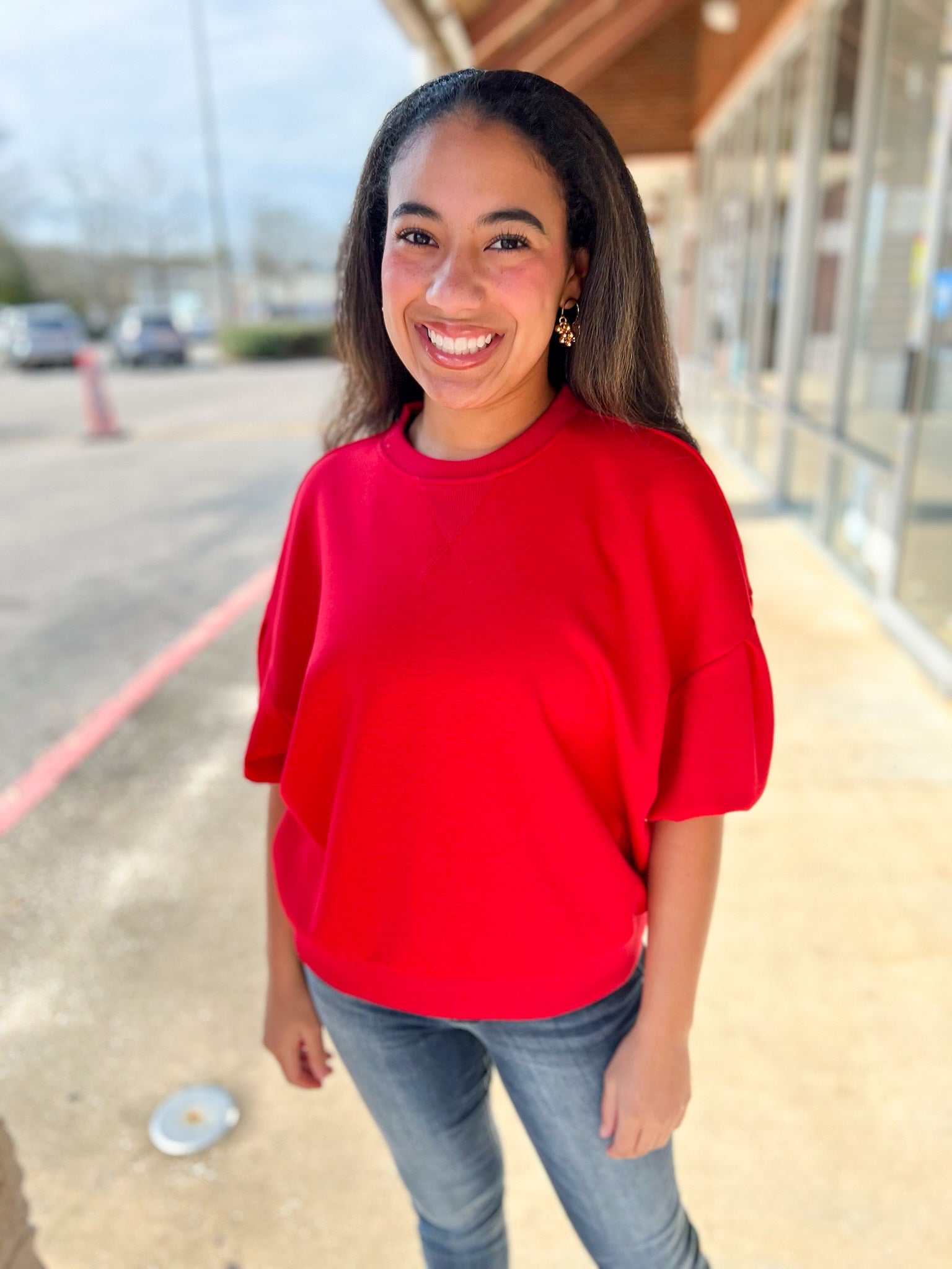 Ruby Red Scuba 3/4 Dolman Sleeve Pullover Top - A'Bekah's Boutique