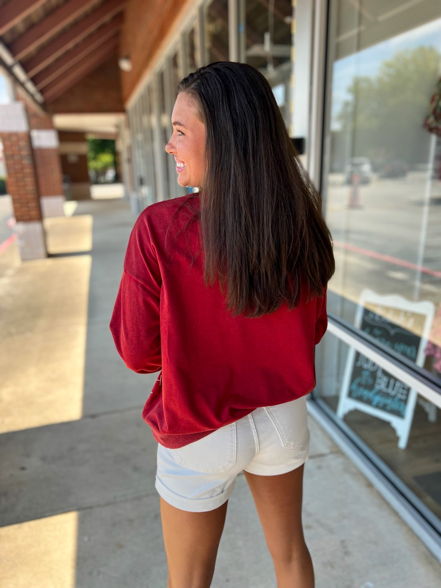 Run The Ball Acid Washed Crimson Sweatshirt with A Logo - A'Bekah's Boutique