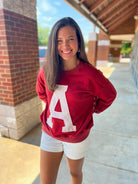 Run The Ball Acid Washed Crimson Sweatshirt with A Logo - A'Bekah's Boutique