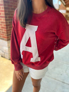 Run The Ball Acid Washed Crimson Sweatshirt with A Logo - A'Bekah's Boutique