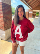 Run The Ball Acid Washed Crimson Sweatshirt with A Logo - A'Bekah's Boutique