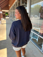 Run The Ball Acid Washed Navy Sweatshirt with A Logo - A'Bekah's Boutique