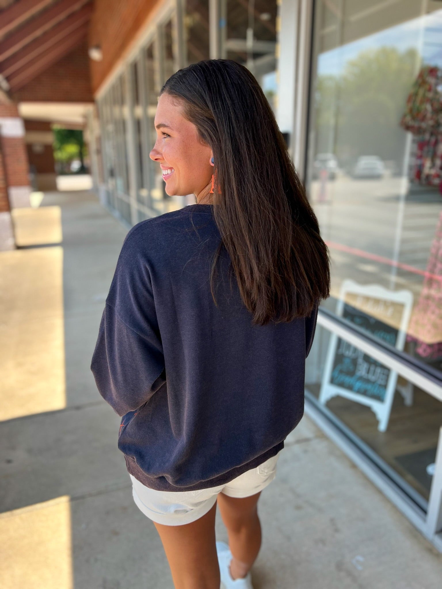 Run The Ball Acid Washed Navy Sweatshirt with A Logo - A'Bekah's Boutique