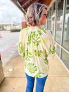 Sage Leafy Damask Print Button Up Top - A'Bekah's Boutique