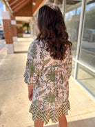 Sage Mix Smocked V - Neck Dress with 3/4 Sleeves - A'Bekah's Boutique