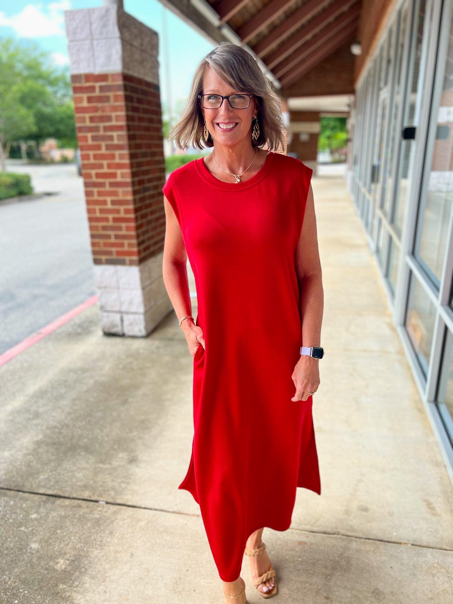 Sail Away Red Jersey Knit Midi Dress with Side Slits - A'Bekah's Boutique