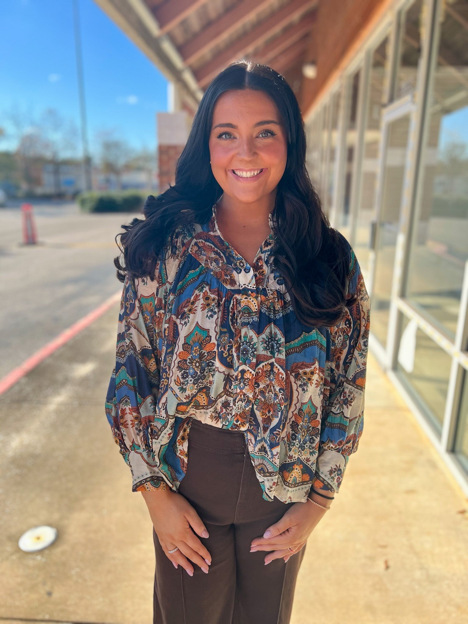 Sapphire Blue Long Sleeve Button Up Top - A'Bekah's Boutique