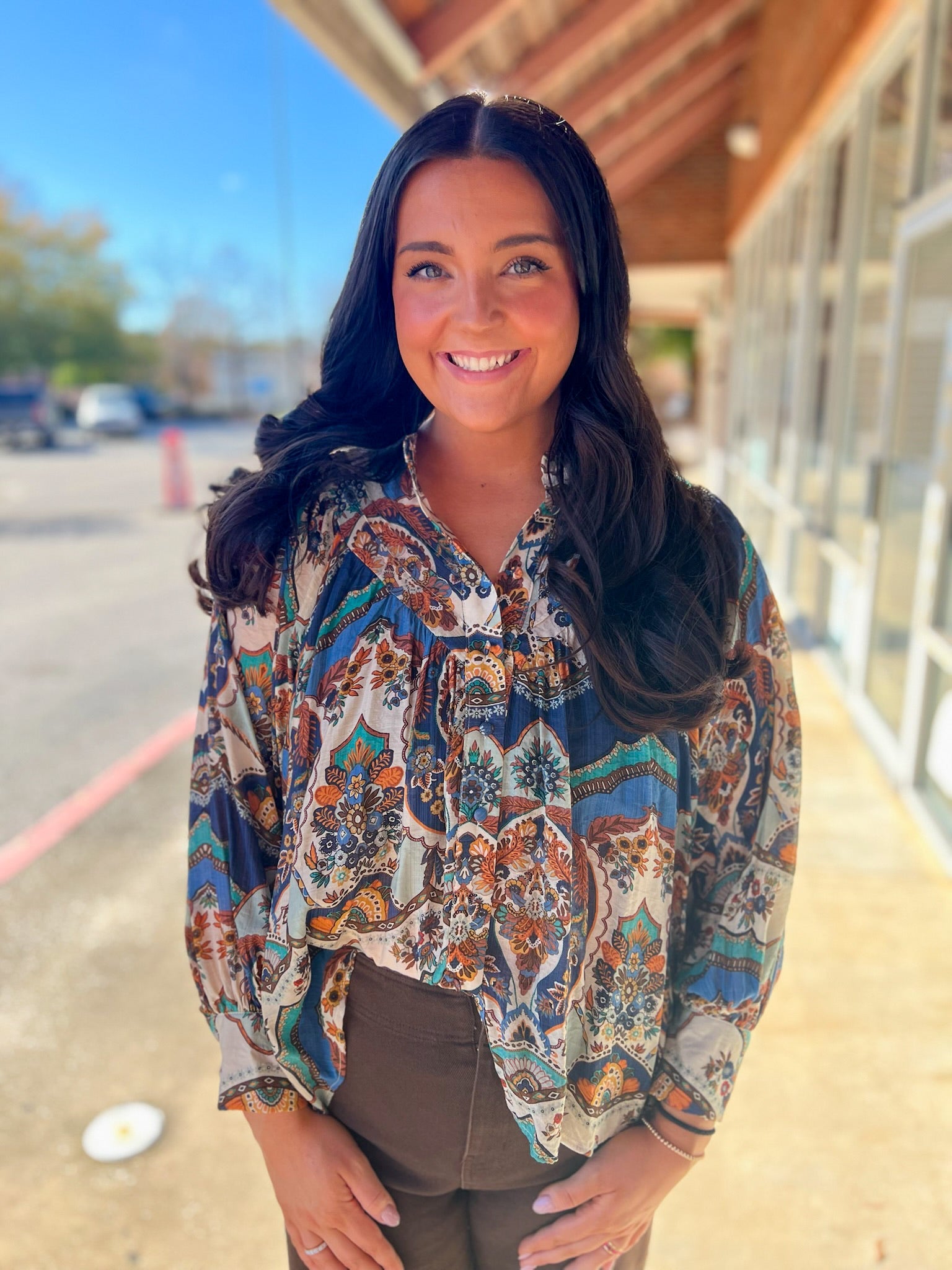 Sapphire Blue Long Sleeve Button Up Top - A'Bekah's Boutique