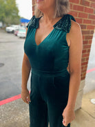 Save The Date Emerald Green Velvet Jumpsuit - A'Bekah's Boutique