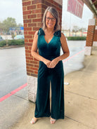 Save The Date Emerald Green Velvet Jumpsuit - A'Bekah's Boutique