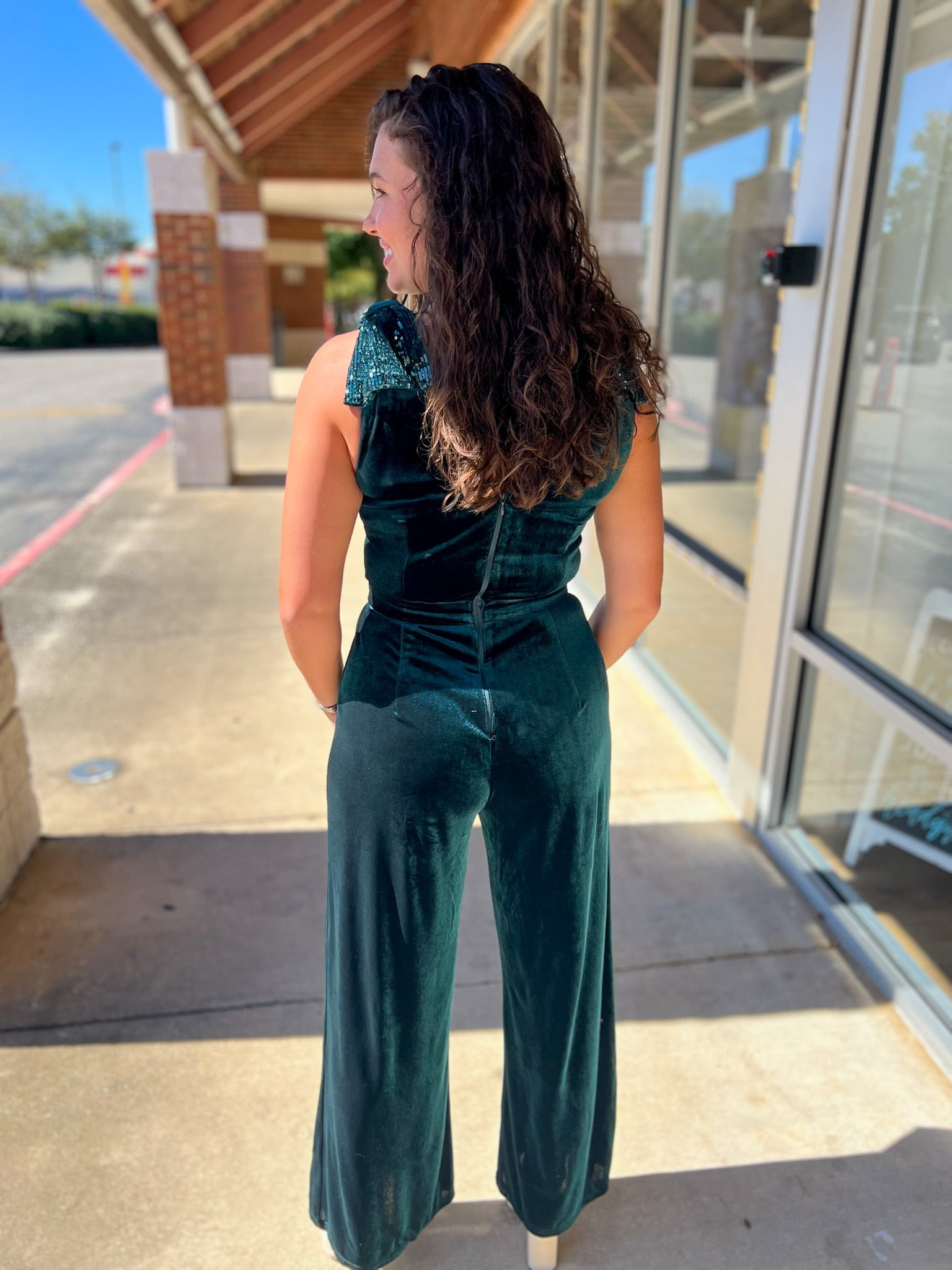 Save The Date Emerald Green Velvet Jumpsuit - A'Bekah's Boutique