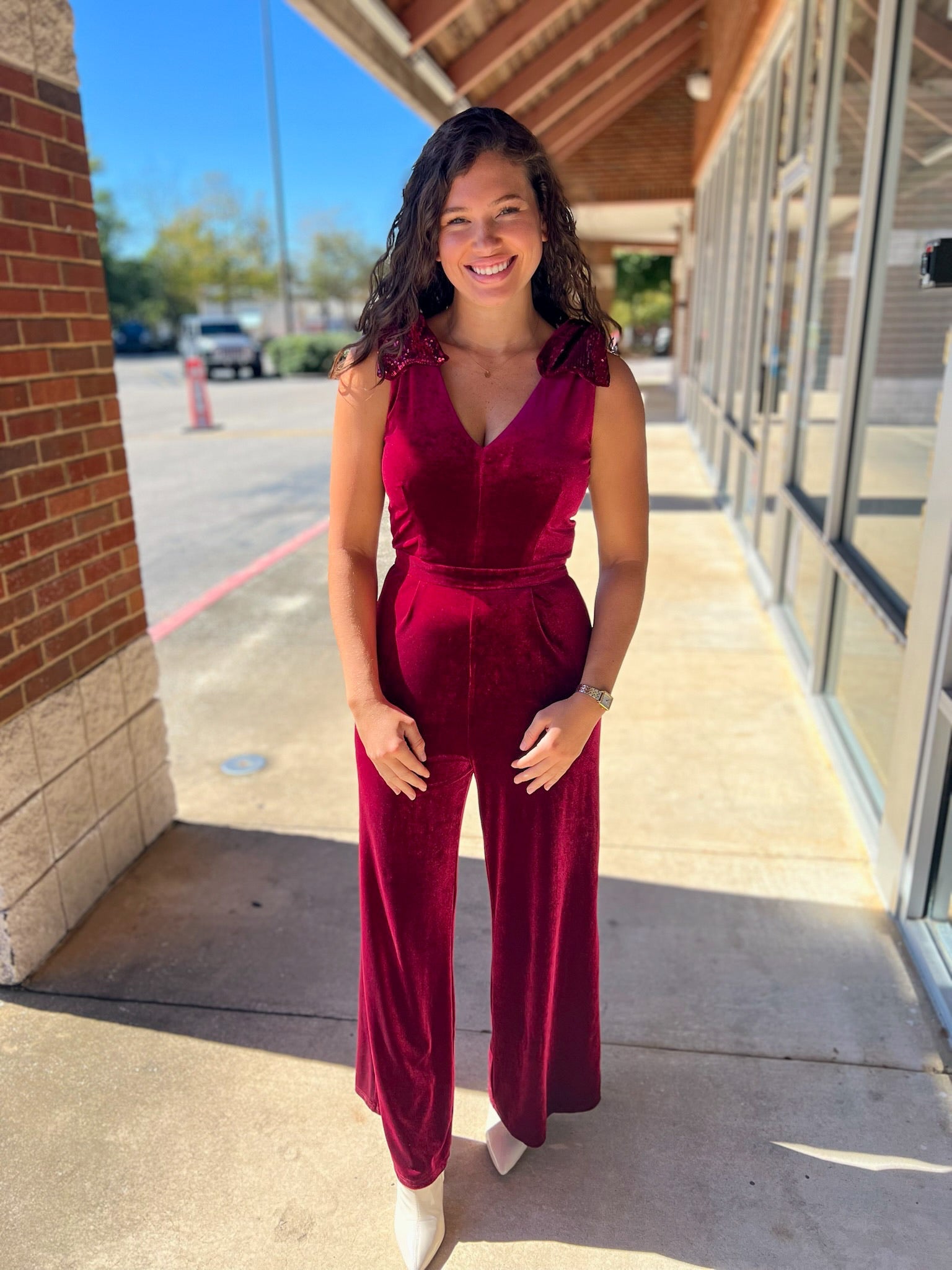 Save The Date Ruby Velvet Jumpsuit - A'Bekah's Boutique