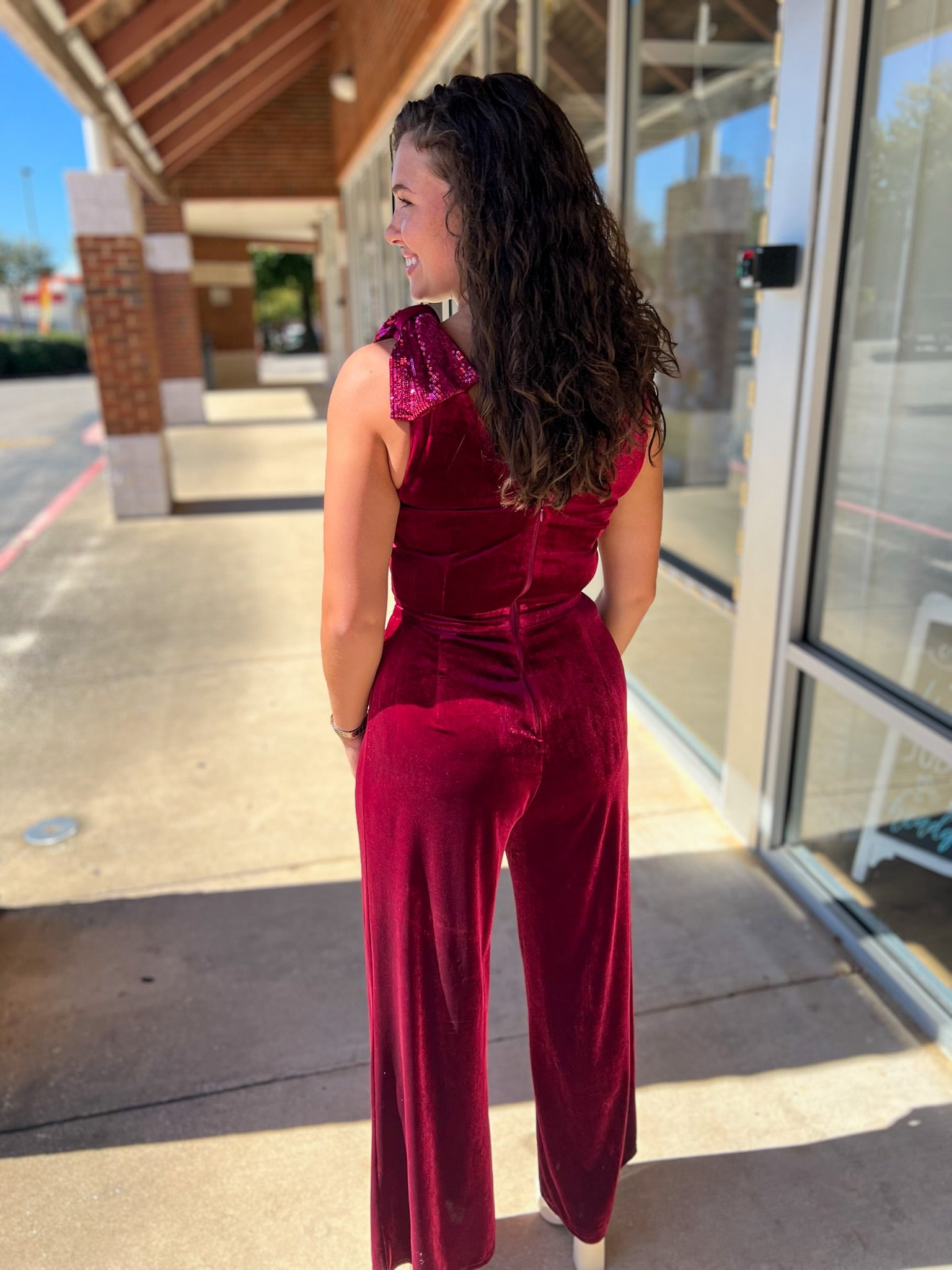 Save The Date Ruby Velvet Jumpsuit - A'Bekah's Boutique