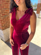 Save The Date Ruby Velvet Jumpsuit - A'Bekah's Boutique