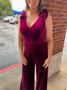 Save The Date Ruby Velvet Jumpsuit - A'Bekah's Boutique