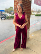 Save The Date Ruby Velvet Jumpsuit - A'Bekah's Boutique