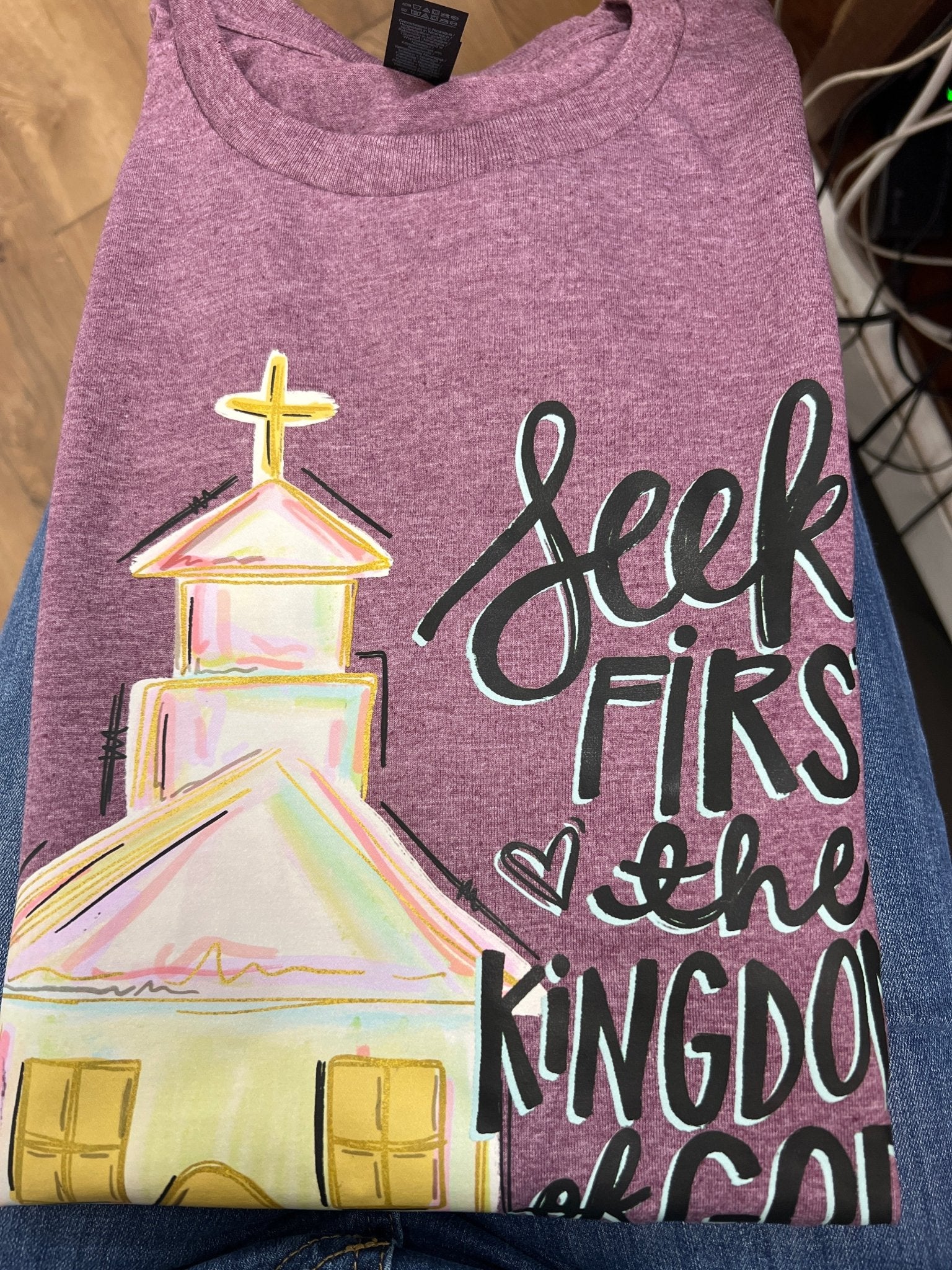Seek First the Kingdom of God Violet Short Sleeve Graphic T-Shirt - A'Bekah's Boutique