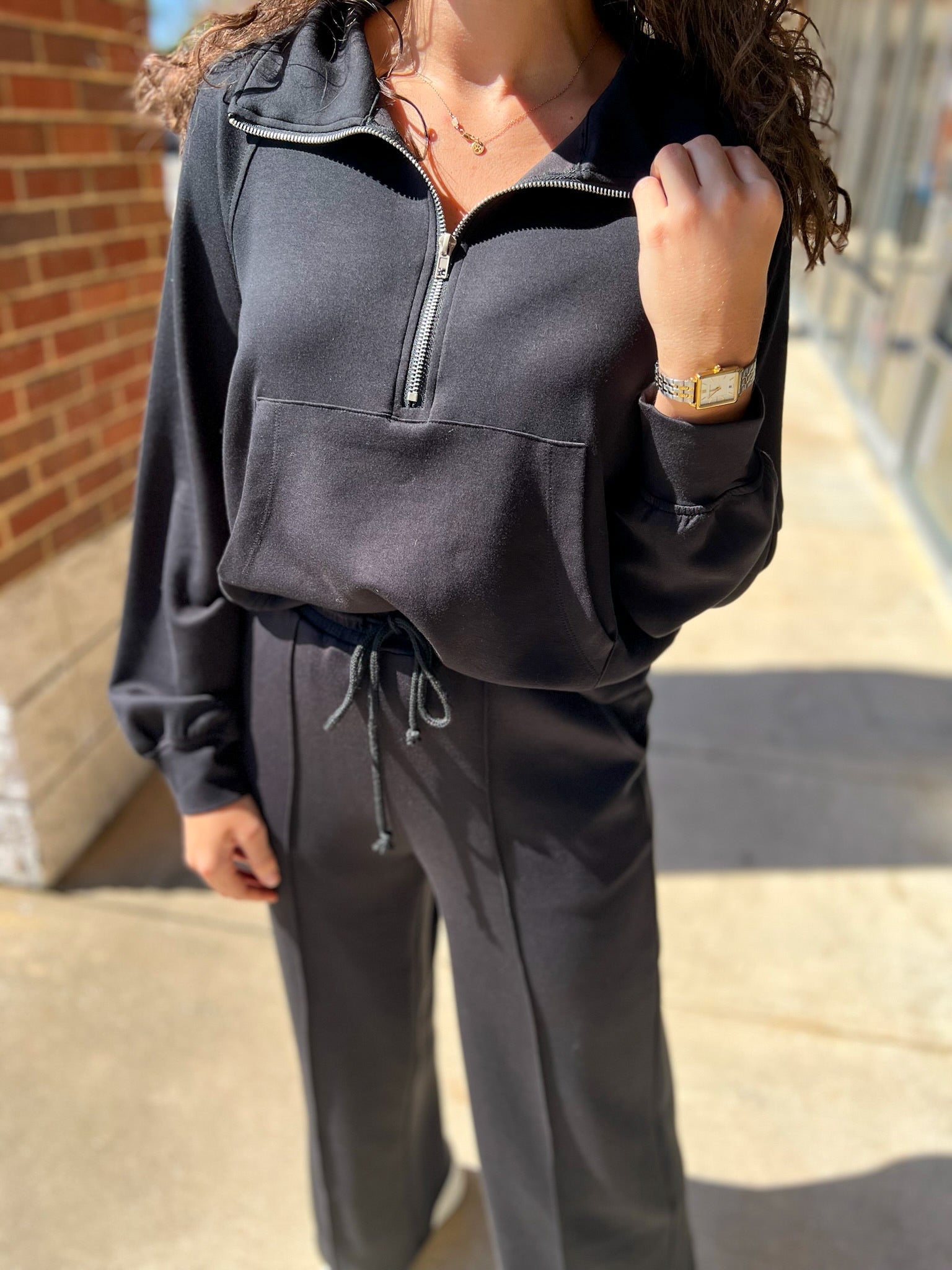 Set For Life Black Long Sweatsuit Set - A'Bekah's Boutique