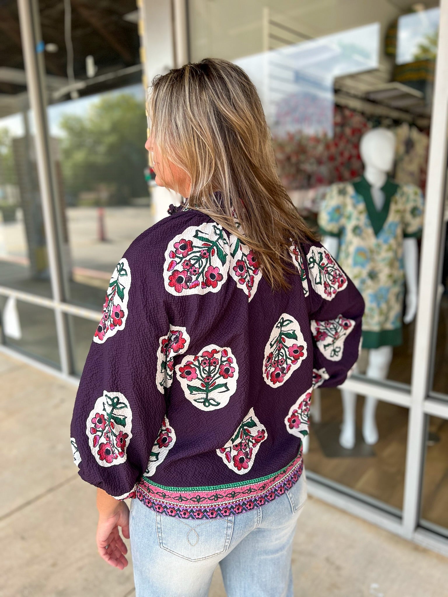 She's Back Plum Boho Print Top with 3/4 Length Sleeves - A'Bekah's Boutique