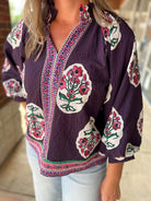 She's Back Plum Boho Print Top with 3/4 Length Sleeves - A'Bekah's Boutique