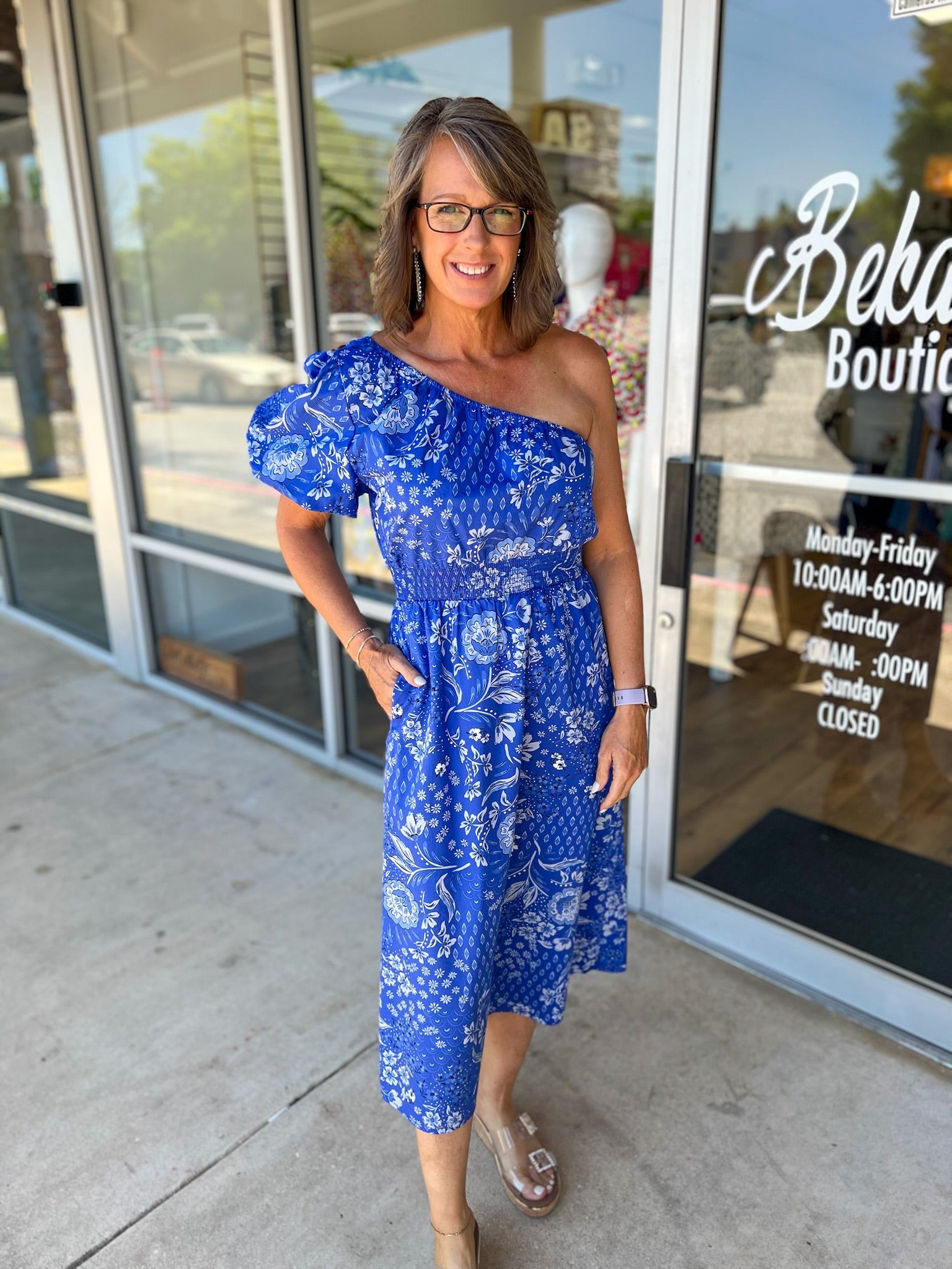 Show Me Forever Cobalt Blue One Shoulder Midi Dress - A'Bekah's Boutique