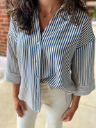 Show The Way Indigo Striped 3/4 Length Sleeve Top - A'Bekah's Boutique