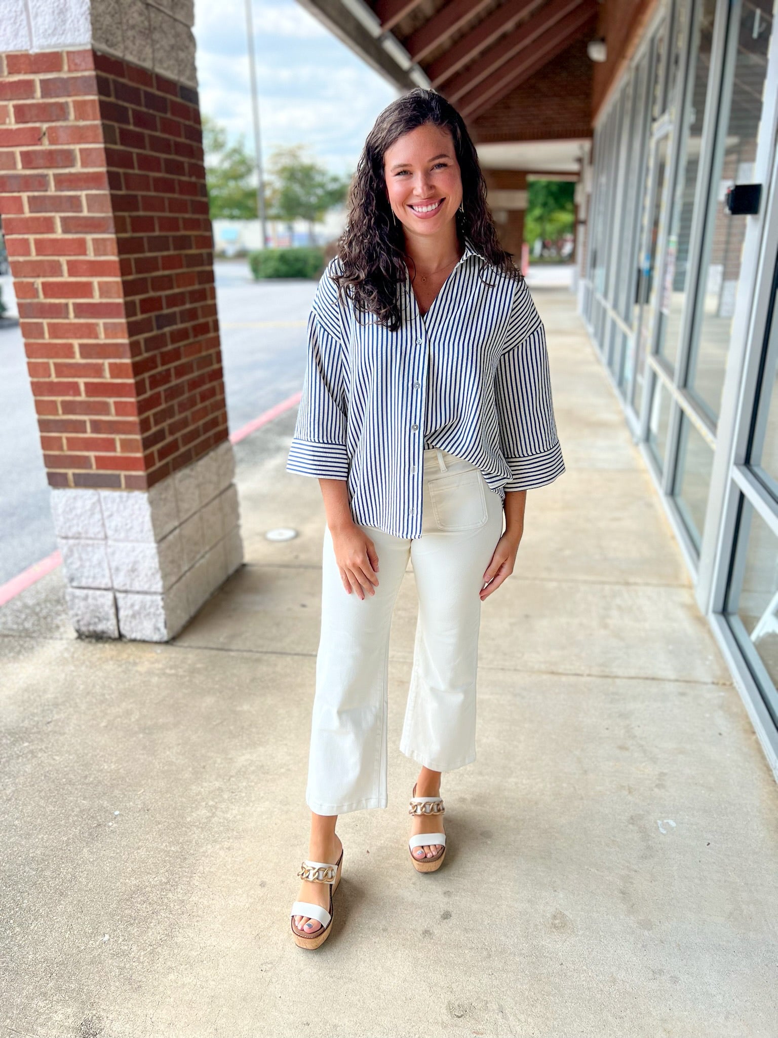 Show The Way Indigo Striped 3/4 Length Sleeve Top - A'Bekah's Boutique