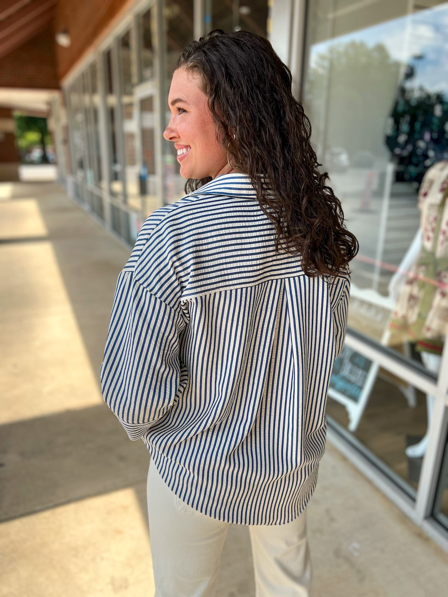 Show The Way Indigo Striped 3/4 Length Sleeve Top - A'Bekah's Boutique