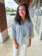 Show The Way Indigo Striped 3/4 Length Sleeve Top - A'Bekah's Boutique