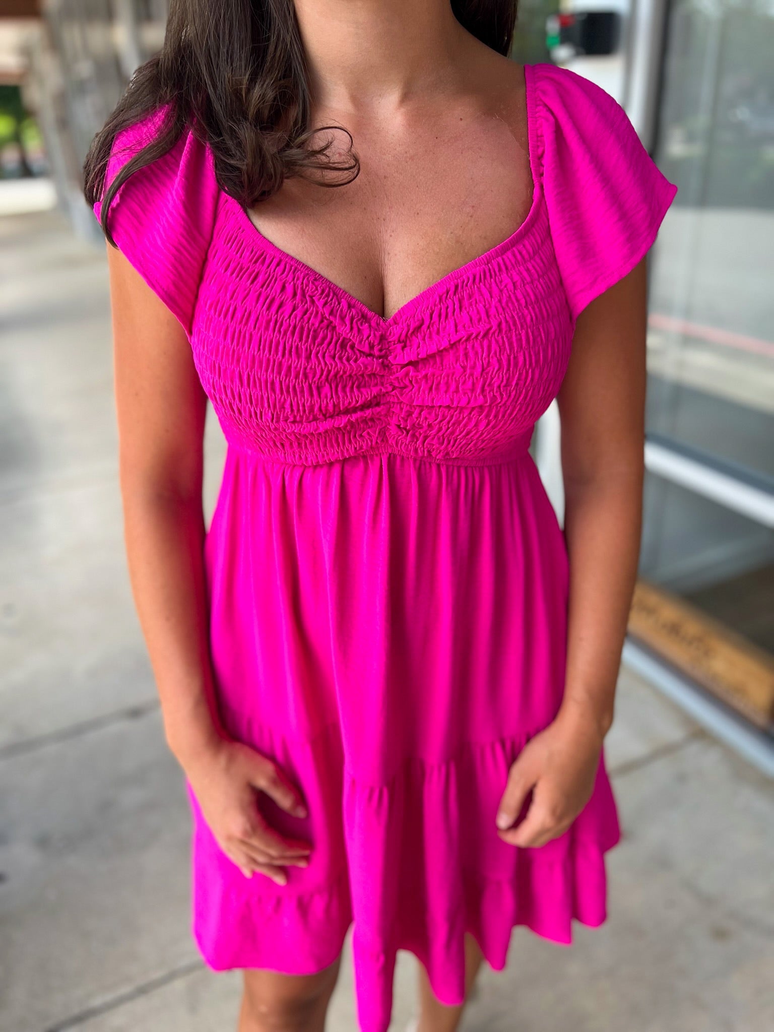 Show Your True Colors Hot Pink Dress with Sweetheart Neckline - A'Bekah's Boutique