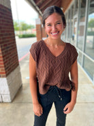 Side By Side Brown Cropped Cable Knit Sweater with Side Ties - A'Bekah's Boutique