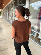Side By Side Brown Cropped Cable Knit Sweater with Side Ties - A'Bekah's Boutique