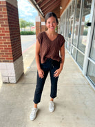 Side By Side Brown Cropped Cable Knit Sweater with Side Ties - A'Bekah's Boutique