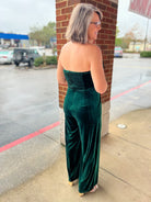 Simply Radiant Hunter Green Velvet Strapless Jumpsuit with Sequin Bodice - A'Bekah's Boutique