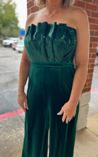 Simply Radiant Hunter Green Velvet Strapless Jumpsuit with Sequin Bodice - A'Bekah's Boutique