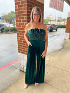 Simply Radiant Hunter Green Velvet Strapless Jumpsuit with Sequin Bodice - A'Bekah's Boutique