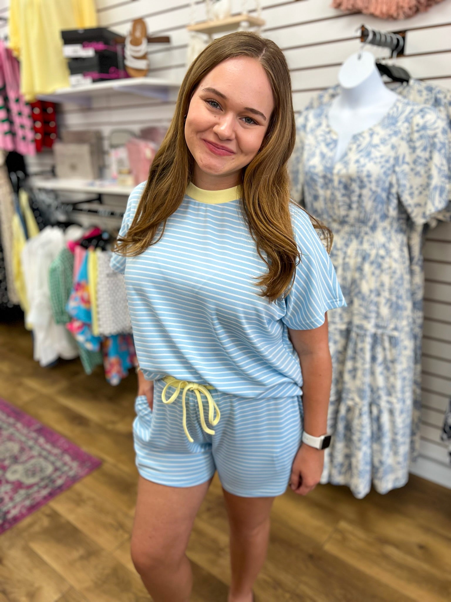 Sky Blue and Lemon Yellow Striped Short Set - A'Bekah's Boutique