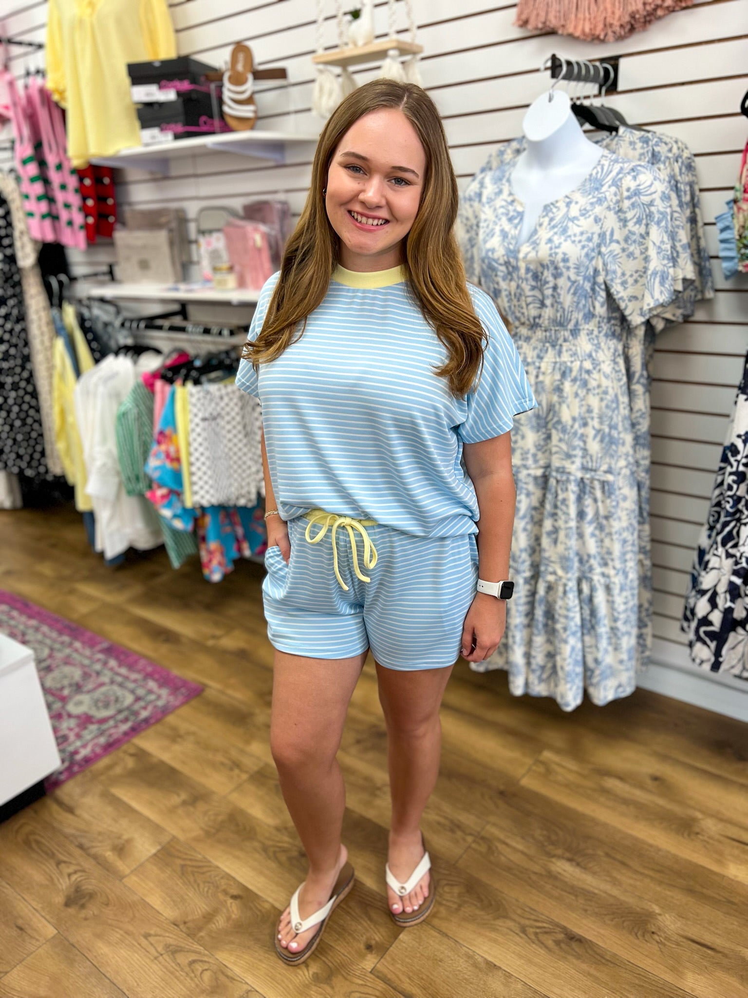 Sky Blue and Lemon Yellow Striped Short Set - A'Bekah's Boutique