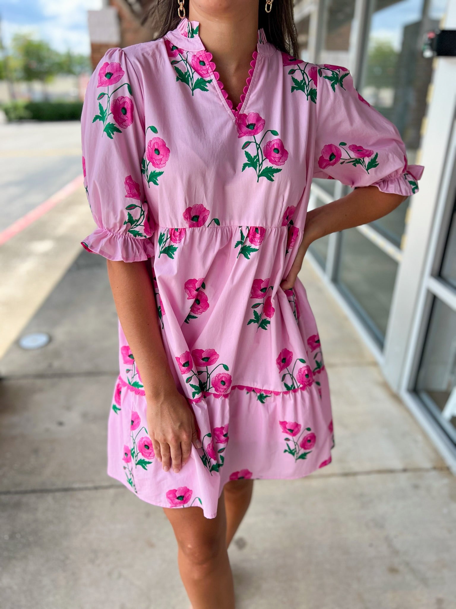 So In Love Pink Floral Dress with Elbow Length Sleeves - A'Bekah's Boutique