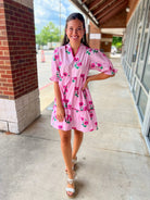 So In Love Pink Floral Dress with Elbow Length Sleeves - A'Bekah's Boutique