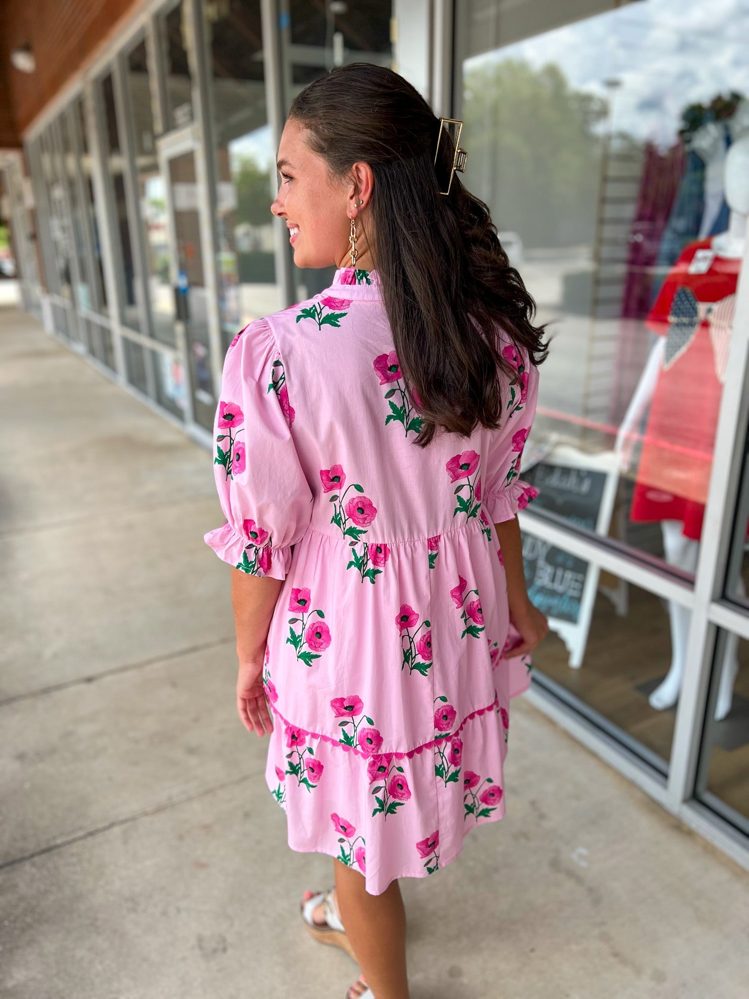 So In Love Pink Floral Dress with Elbow Length Sleeves - A'Bekah's Boutique