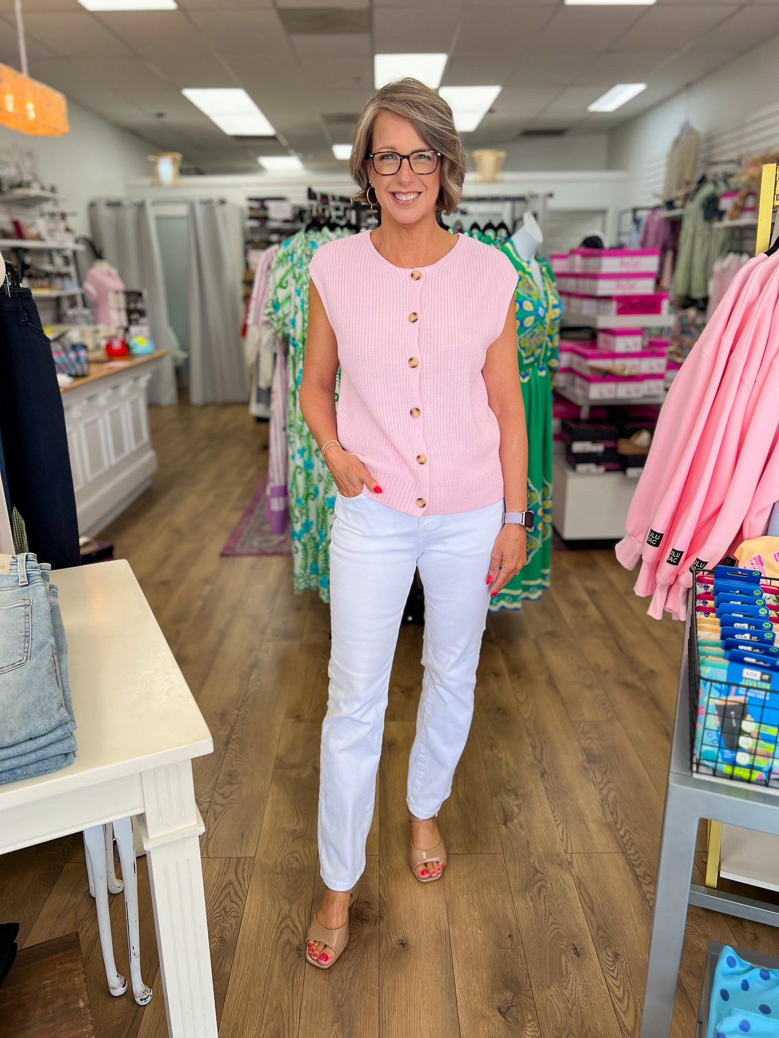 Soft Pink Button Up Knit Vest - A'Bekah's Boutique