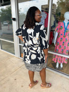 Speak True Black Floral Dress with Self Tie Waist (C) - A'Bekah's Boutique