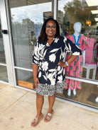 Speak True Black Floral Dress with Self Tie Waist (C) - A'Bekah's Boutique