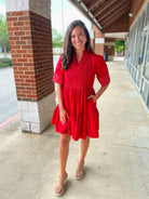 Stay Forever Red Dress with Smocking - A'Bekah's Boutique