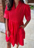 Stay Forever Red Dress with Smocking - A'Bekah's Boutique