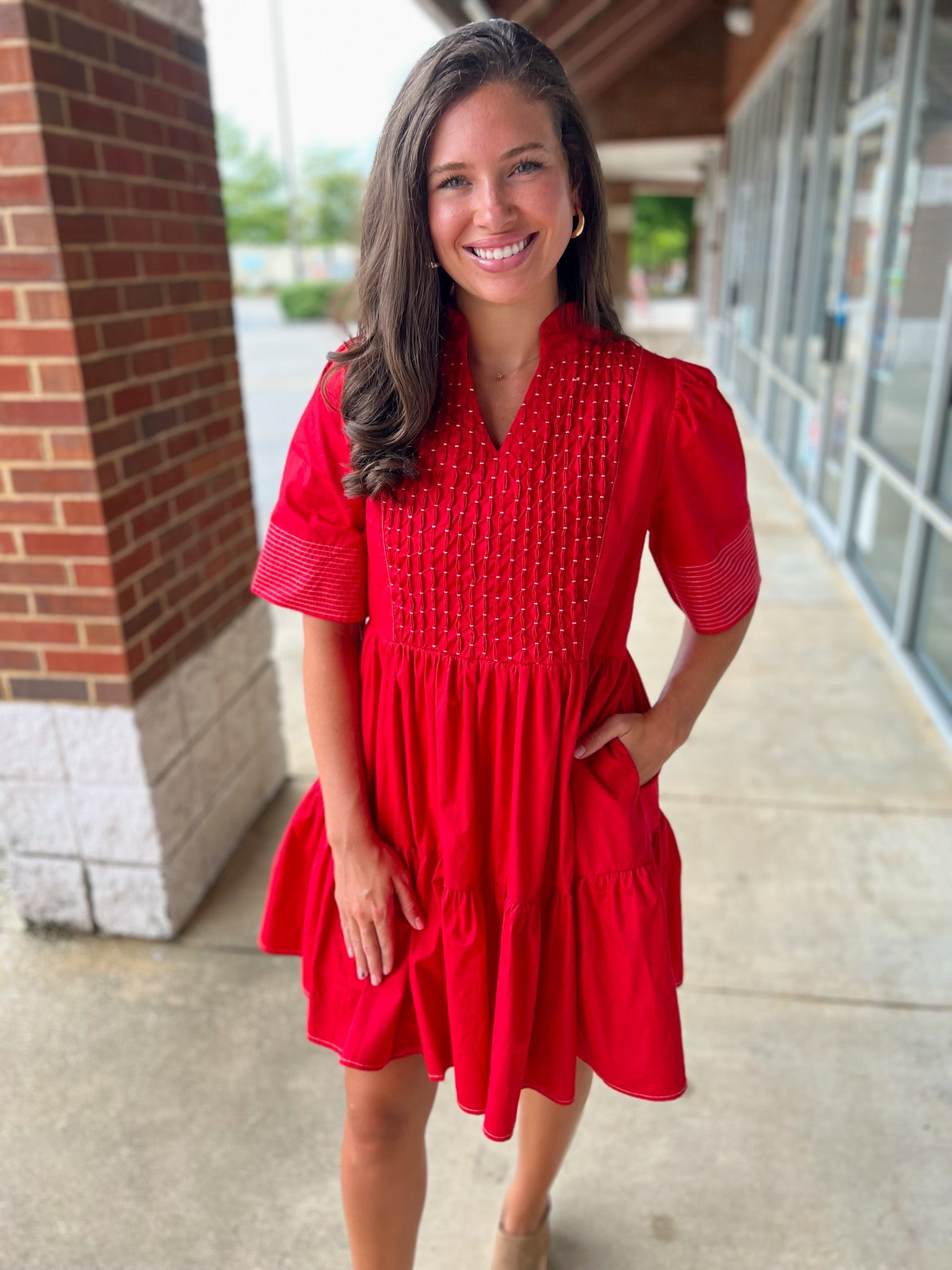 Stay Forever Red Dress with Smocking - A'Bekah's Boutique